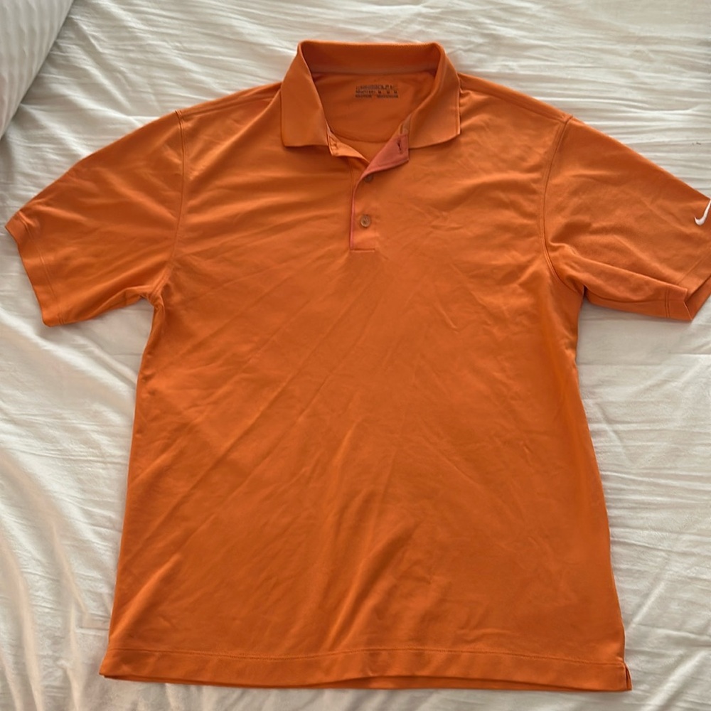 Nike Polo Shirt Mens M Orange Short Sleeve Golf Fit Dry Tennis Golfing